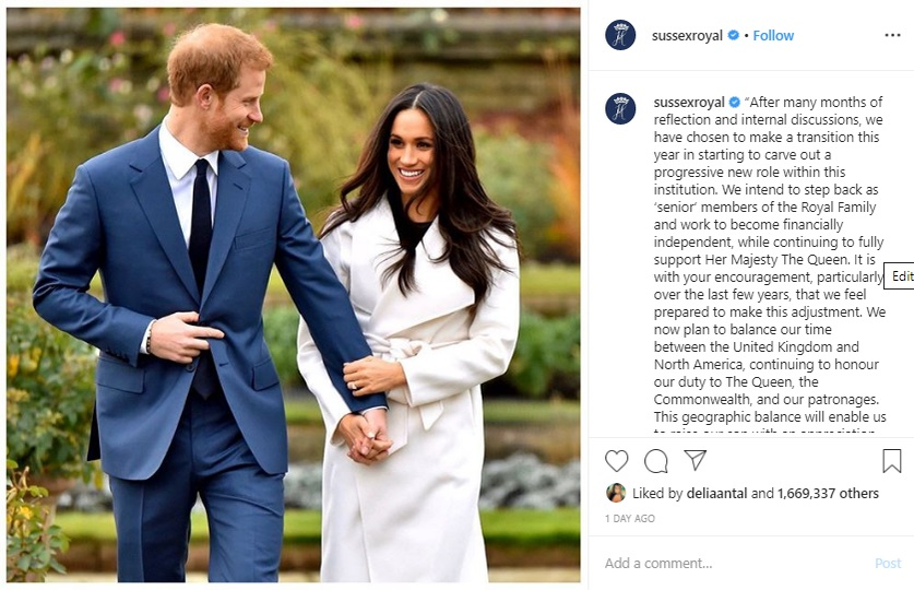 Cum se vor întreține Meghan Markle și Prințul Harry după ce au anunțat că renunță la rangul de membri “seniori” ai familiei regale! Au o avere uriașă, iar anul trecut au primit mulți bani din partea Casei Regale a Marii Britanii