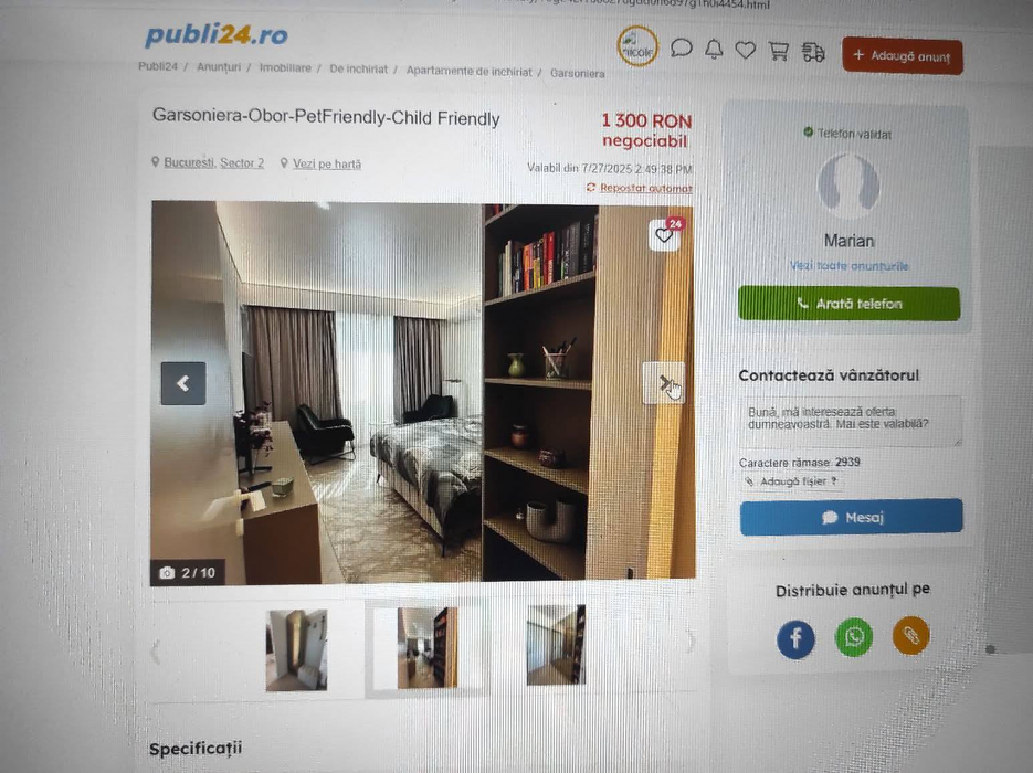 Anunțul cu garsoniera-fantomă apare pe mai multe site-uri