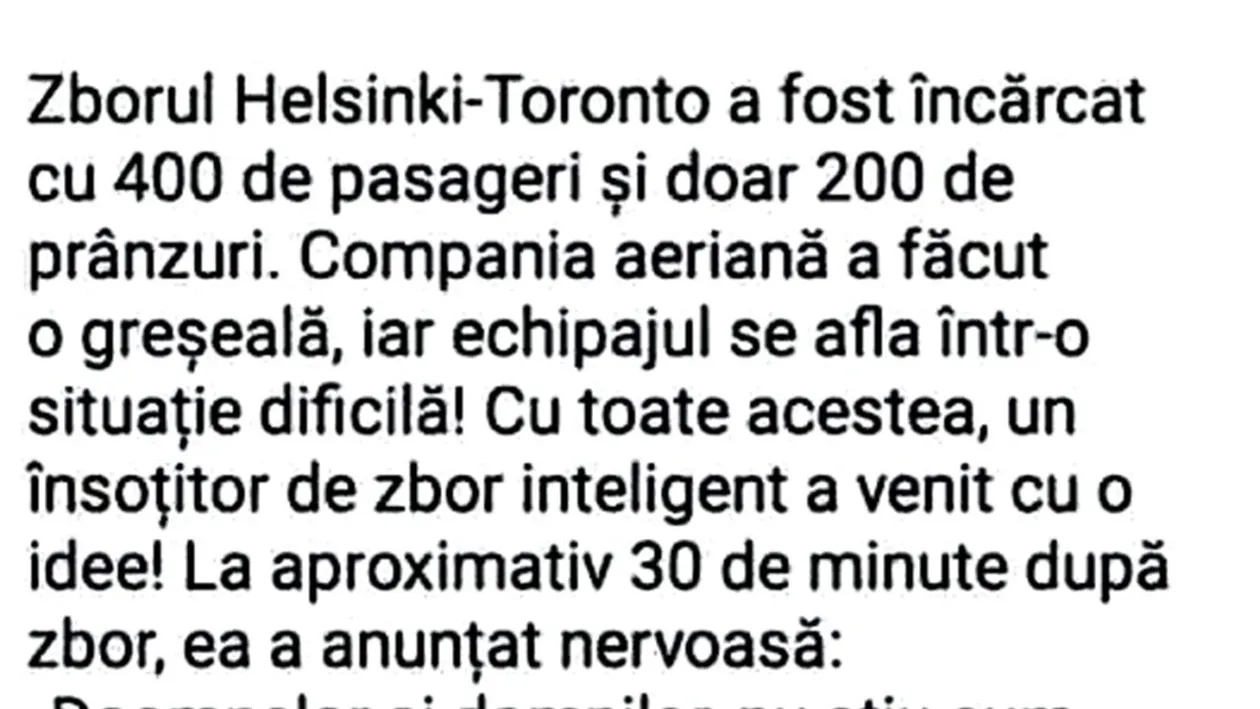 BANCUL ZILEI | Probleme pe zborul Helsinki - Toronto