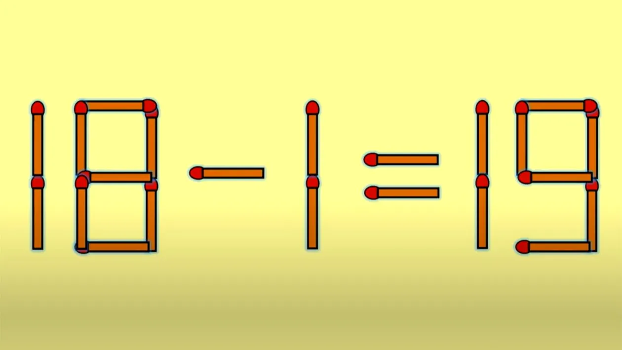 Test IQ cu chibrituri | Mutați un singur băț, pentru a corecta 18 - 1 = 19