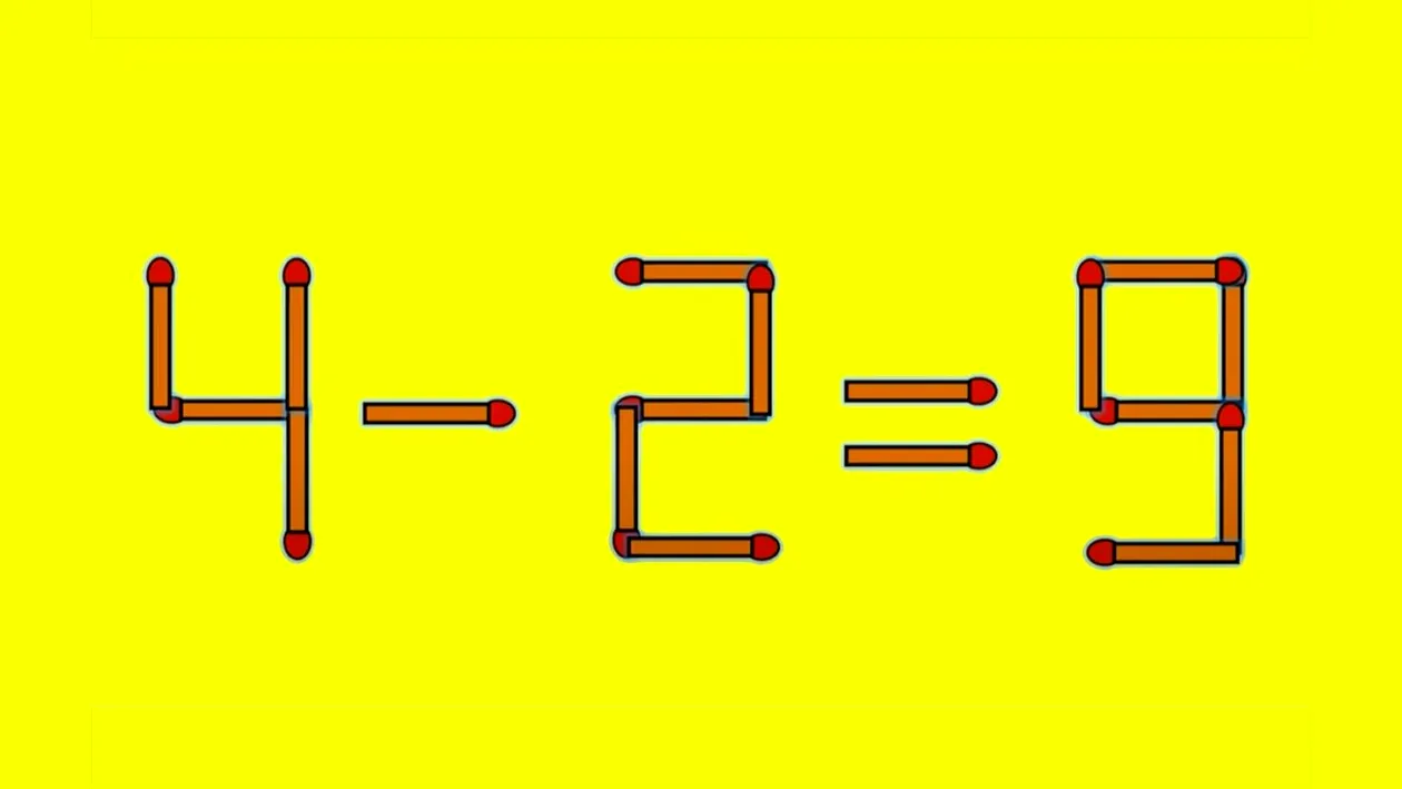 Test de inteligență | Pentru a corecta 4 - 2 = 9 este nevoie să mutați un singur chibrit