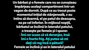 BANC | Un bărbat şi o femeie care nu se cunoşteau împărţeau acelaşi compartiment într-un vagon de dormit