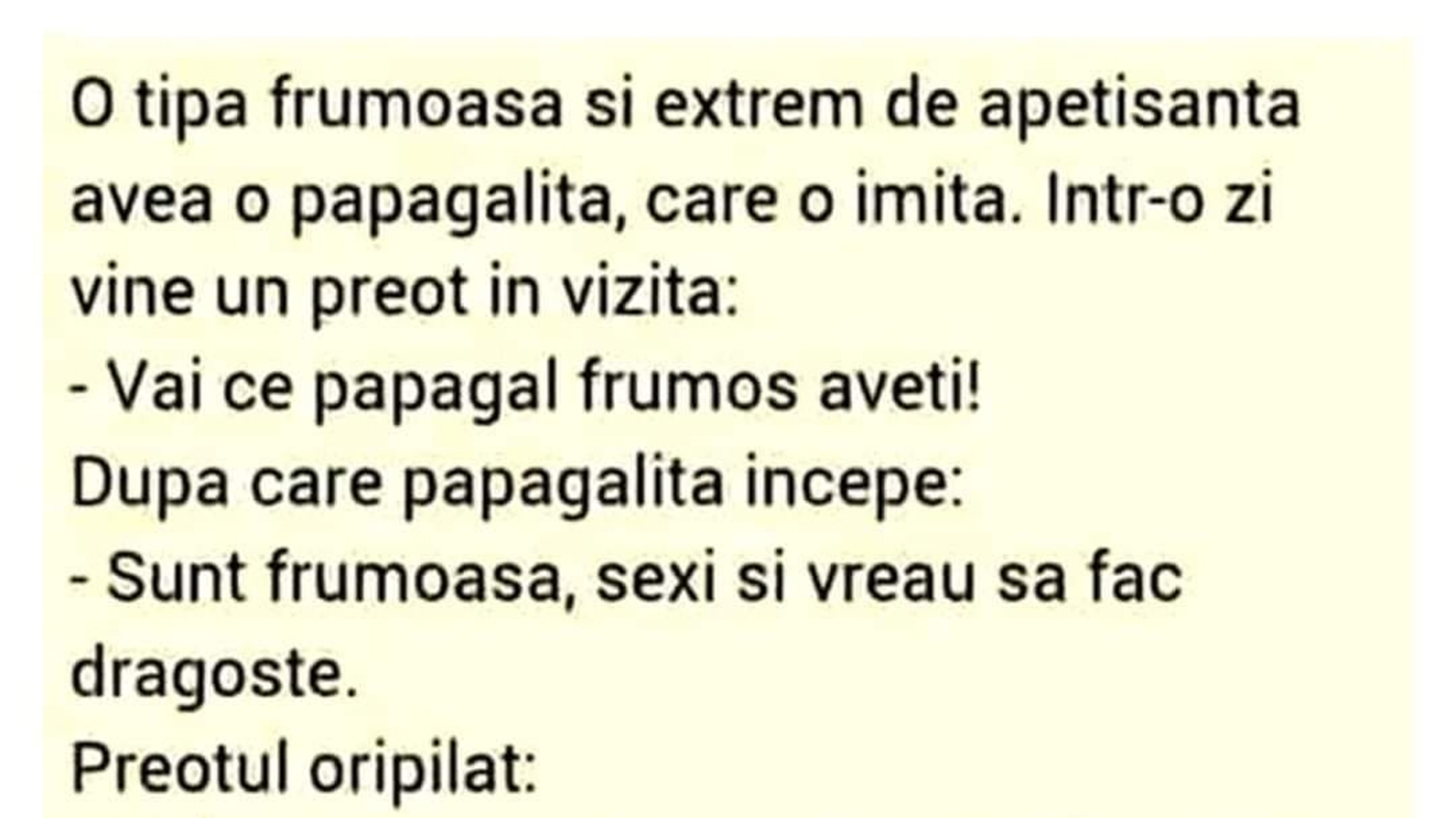 Bancul de weekend | Preotul, enoriașa și papagalița