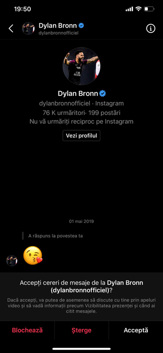 Mesaj primit de Andra Volos de la Dylan Bronn, fotbalist legitimat la Metz