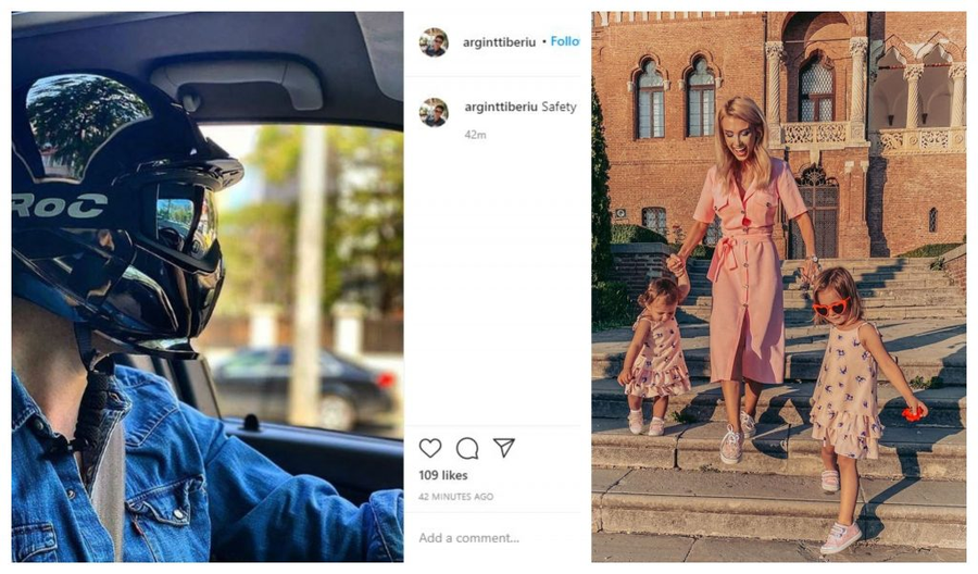 Tiberiu Argint și-a surprins fanii astăzi cu o poză în care poartă casca de motocicletă în timp ce este la volan. Tot azi, iubita lui, Andreea Bălan, și-a scos fetițele la o plimbare la Palatul Mogoșoaia © Instagram