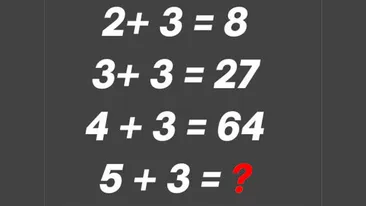 Test IQ pentru genii | Dacă 2+3=8, 3+3=27 și 4+3=64, cât este 5+3=?