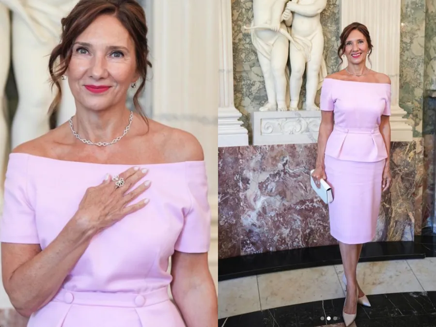 Carmen Iohannis a străluci într-o rochie roz creată de designerul român Maria Marinescu/ Sursă foto: Instagram