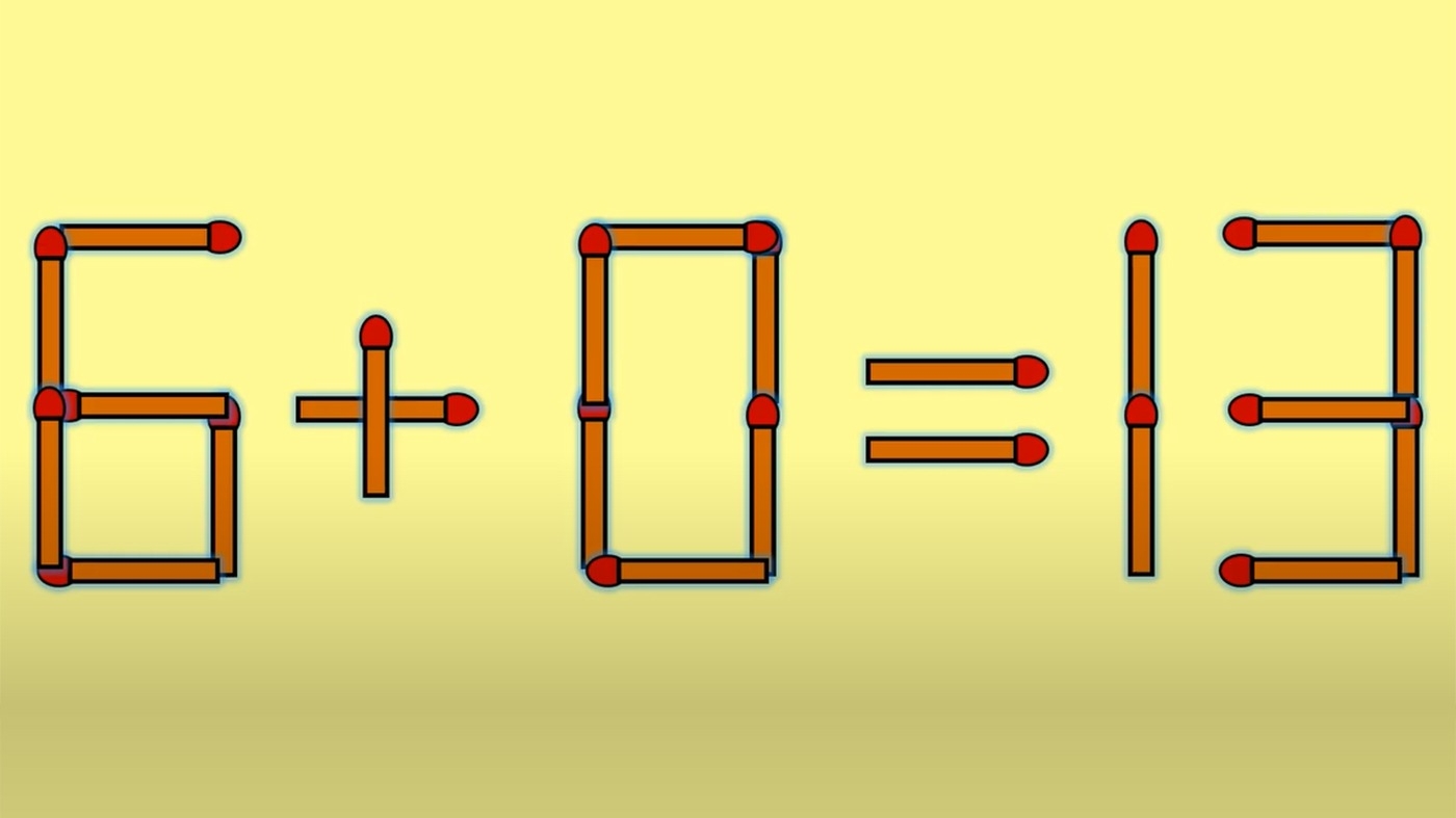 Test IQ cu chibrituri | Mutați un singur băț, pentru a corecta 6 + 0 = 13
