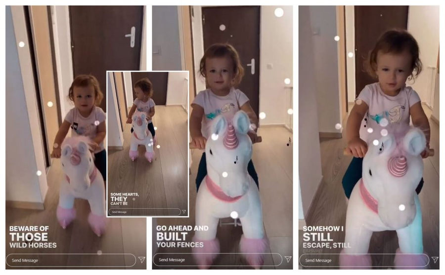 Când a publicat o filmare cu fetița cea mică, Andreea Bălan a selectat anumite versuri din piesa “Wild Horses”, lansată de Antonia și Jay Sean © Instagram Stories