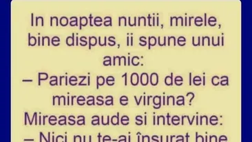 BANC | În noaptea nunții: Pariezi 1.000 de lei că mireasa e virgină?