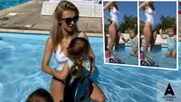 Andreea Bălan, gafă în timp ce se afla la piscină cu fiicele. I s-au văzut zonele intime prin costumul de baie alb și decupat | VIDEO