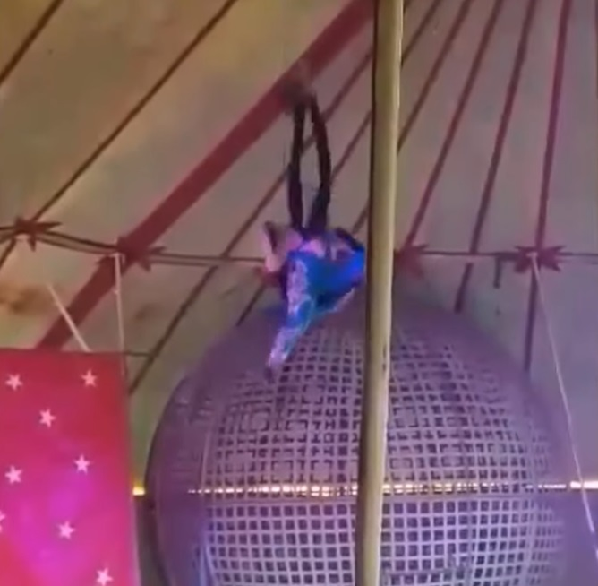 Momentul în care o acrobată cade în gol, după ce coarda de susţinere s-a rupt. Au urmat scene traumatizante la spectacolul de circ în Hunedoara | VIDEO