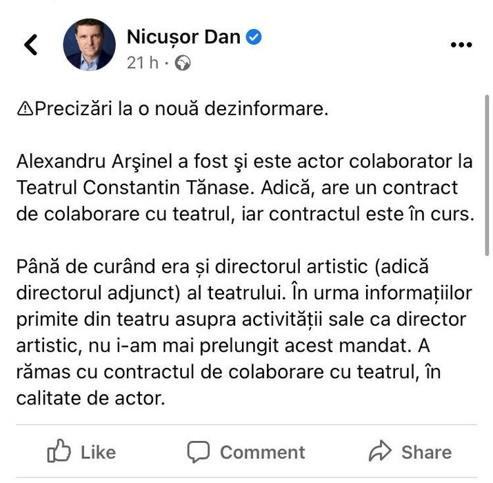 Postarea făcută de Primarul Capitalei Nicușor Dan/ Sursă foto: captură Facebook.com