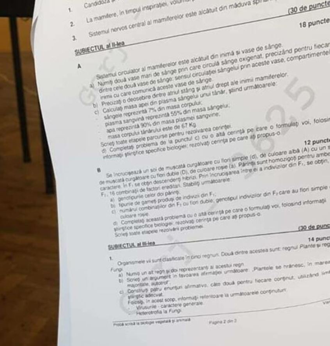 Subiectele pentru Biologie Vegetală și Animala de la BAC 2022