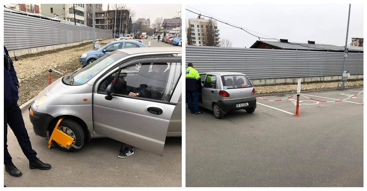 Bătrân cu handicap locomotor, umilit de un paznic în parcarea unui supermarket din Capitală. Motivul este uluitor