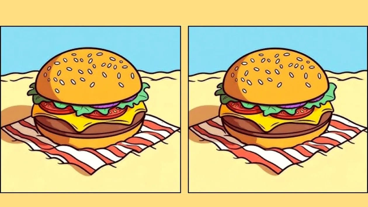 TEST IQ | Ești mai inteligent decât un computer? Găsește cele 3 greșeli dintre burger-ul din stânga și cel din dreapta, în maximum 45 de secunde