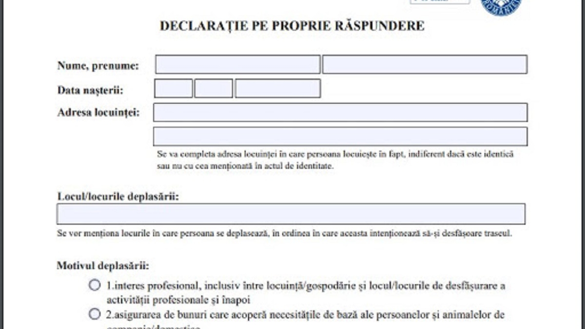 S-a schimbat declarația pe proprie răspundere. Ce trebuie să completezi dacă vrei sa ieși din casă după ora 23:00