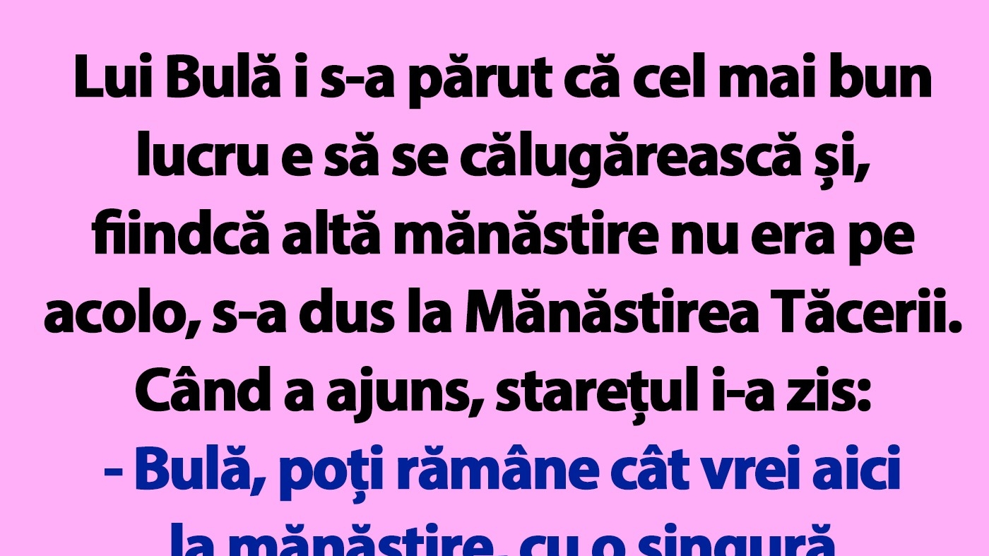 BANC | "Bulă, poți rămâne cât vrei aici la mănăstire, cu o singură condiție" TEXT