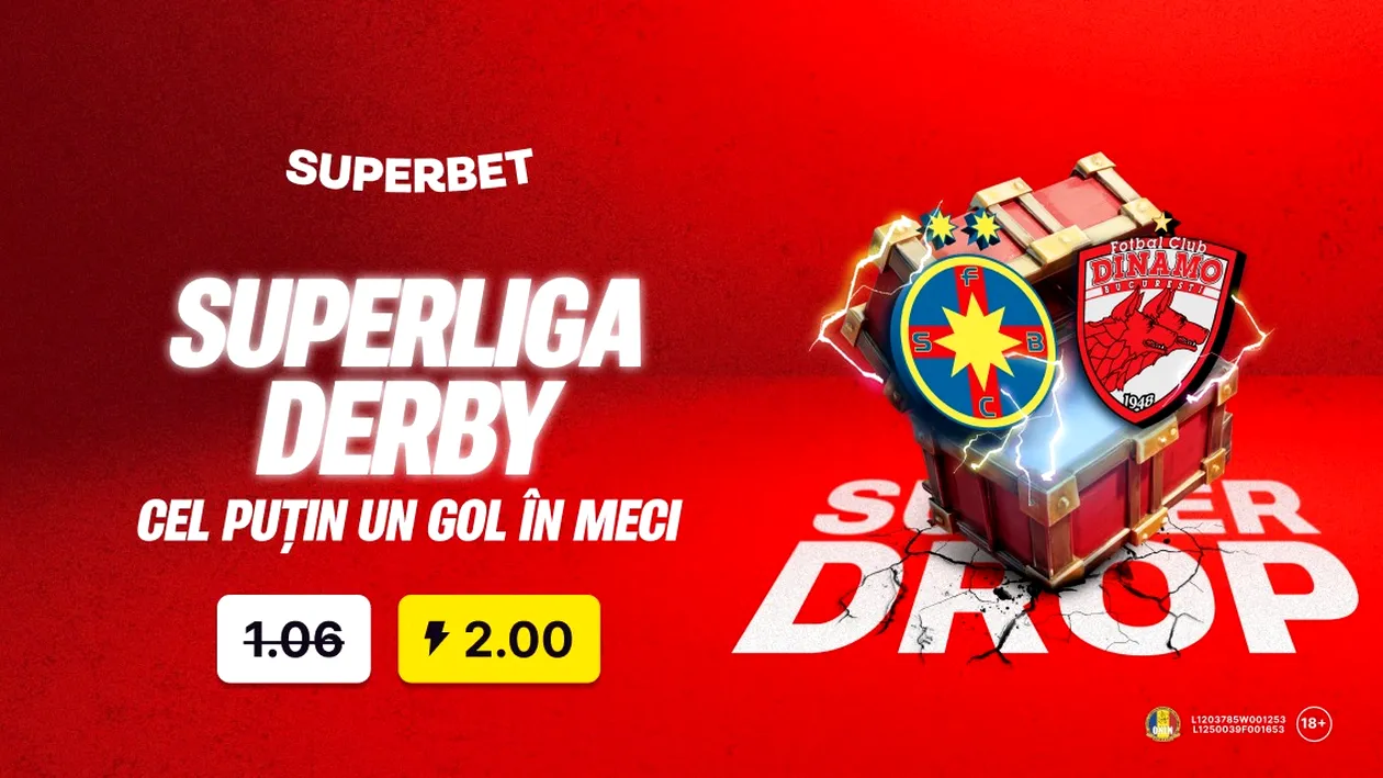(P) Super Drop marca Superbet la Marele Derby: cotă 2.00 pentru un gol marcat!