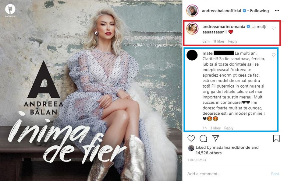 Reacția Andreei Marin după ce Andreea Bălan și-a pus sufletul pe tavă în noua melodie, Inimă de Fier