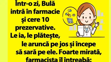 BANC | Bulă intră în farmacie și cere 10 prezervative