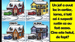 Test IQ | Un jaf a avut loc în cartier și toți cei 4 suspecți susțin că erau acasă. Cine e hoțul, de fapt?