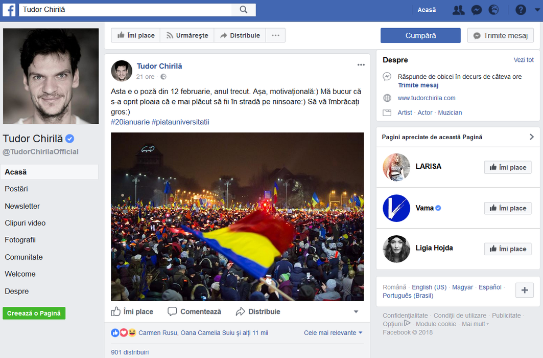 Tudor Chirilă îşi îndeamnă fanii să participe la protestele anti-guvernamentale