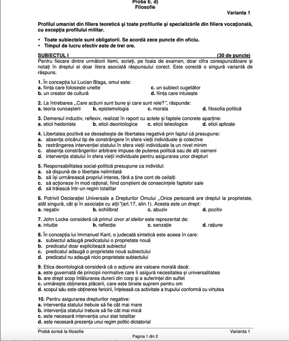 Bacalaureat 2025 | Ce subiecte au picat astăzi la logică, psihologie, economie, sociologie și filosofie