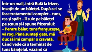 BANC | Într-un mall, intră Bulă la frizer, însoţit de-un băieţel