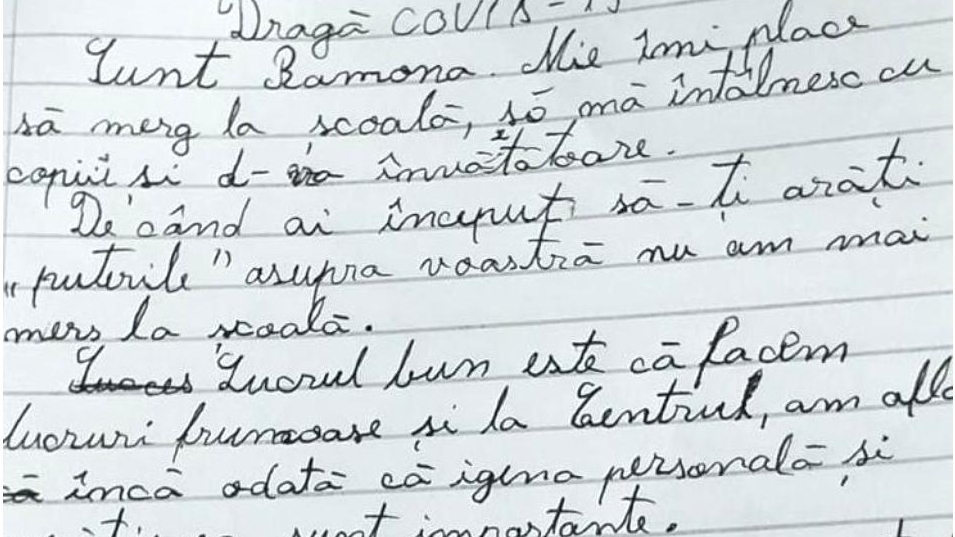 Scrisoarea emoționantă a Ramonei, fetița dintr-un centru de plasament: ”Dragă COVID-19, te rog…”