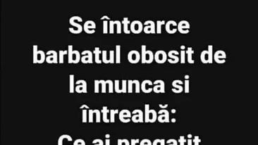 BANC | Se întoarce bărbatul obosit de la muncă și întreabă: Ce ai pregătit pentru astăzi?