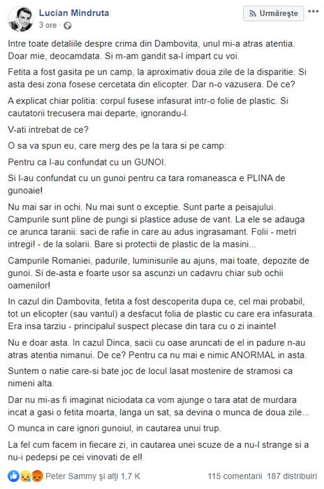 Lucian Mîndruță, reacție tranșantă în cazul crimei minorei din Dâmbovița! Ce a spus despre greșeala formidabilă a polițiștilor