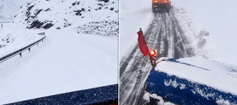 Iarna își intră în drepturi pe Transfăgărășan. Ninge abundent în zona montană