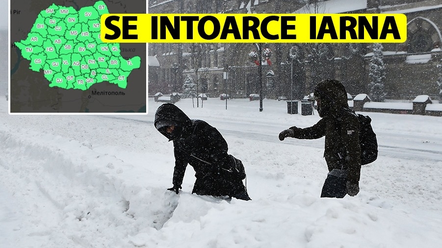 Prognoza ANM pe următoarele 2 săptămâni: Se întoarce iarna în România. Ninsori viscolite și temperaturi de -5 grade Celsius