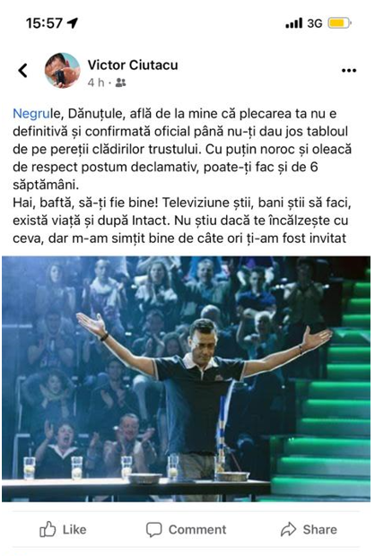 Victor Ciutacu, dialog spumos cu Dan Negru, pe Facebook. Ce şi-au transmis cei doi