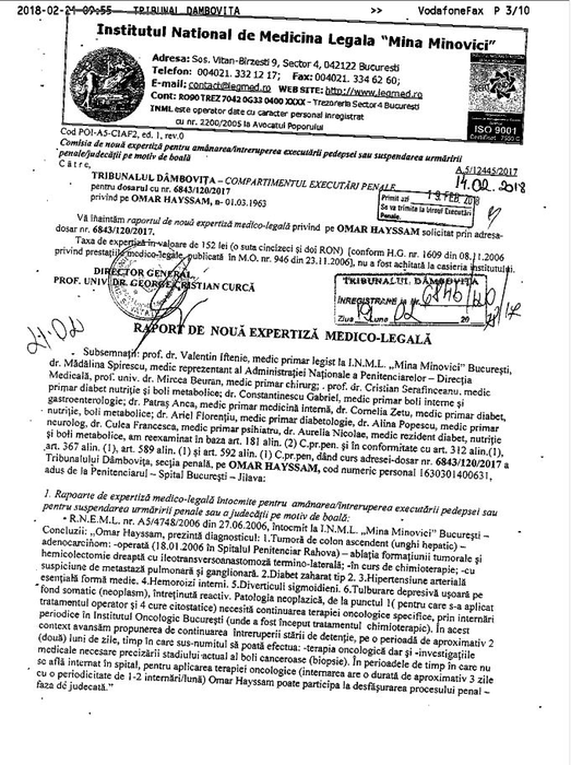 Documentele medicale care dovedesc starea precară de sănătate a lui Omar Hayssam
