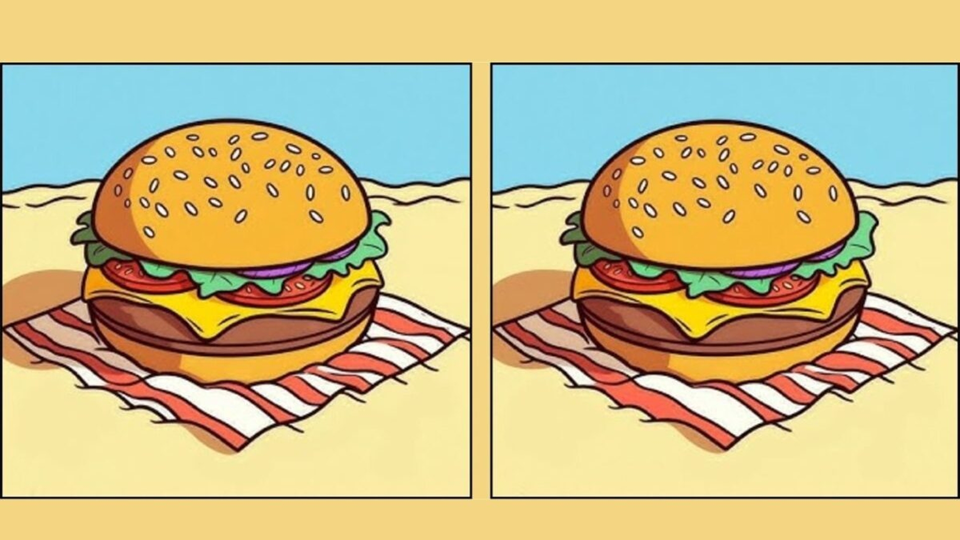 TEST IQ | Ești mai inteligent decât un computer? Găsește cele 3 greșeli dintre burger-ul din stânga și cel din dreapta, în maximum 45 de secunde