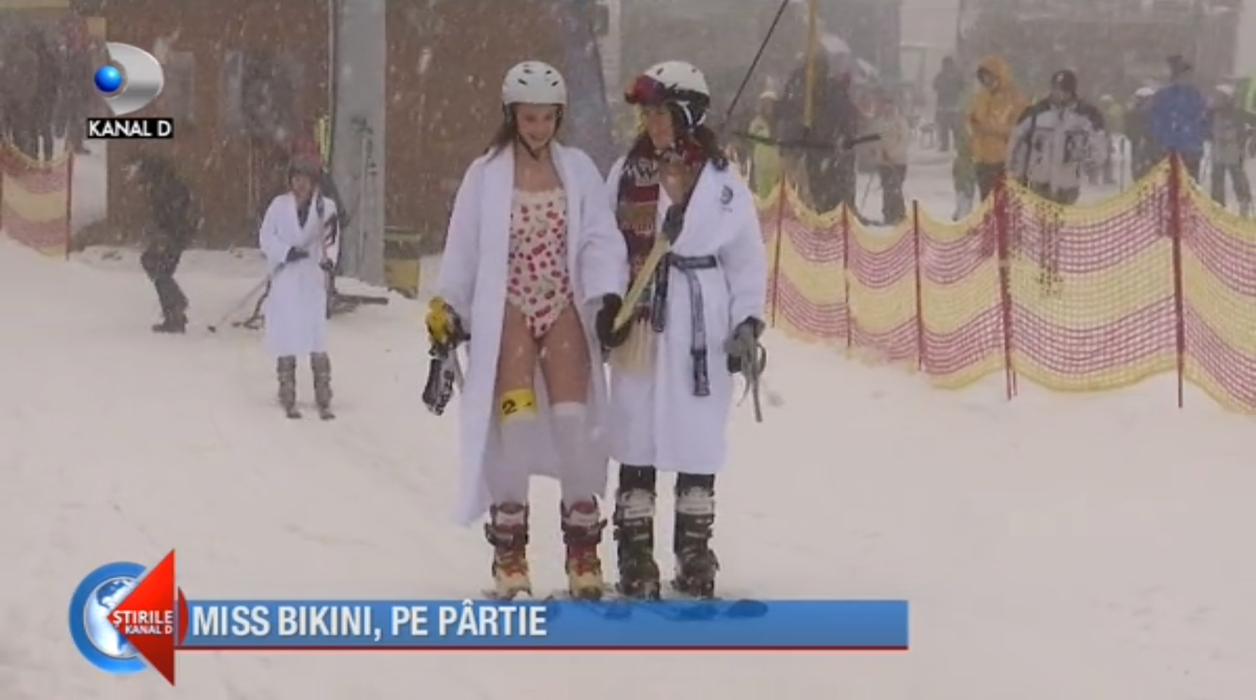 O româncă a apărut în lenjerie intimă pe partia de schi din Păltiniș. Imagini realizate ieri