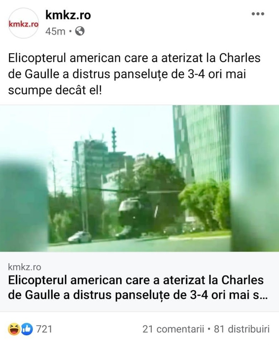 Românii au mult umor! Cele mai bune glume din online după aterizarea de urgență a elicopterului american, Black Hawk, în Piaţa Charles de Gaulle | FOTO