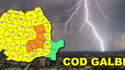 Cod galben de ploi și descărcări electrice în patru județe