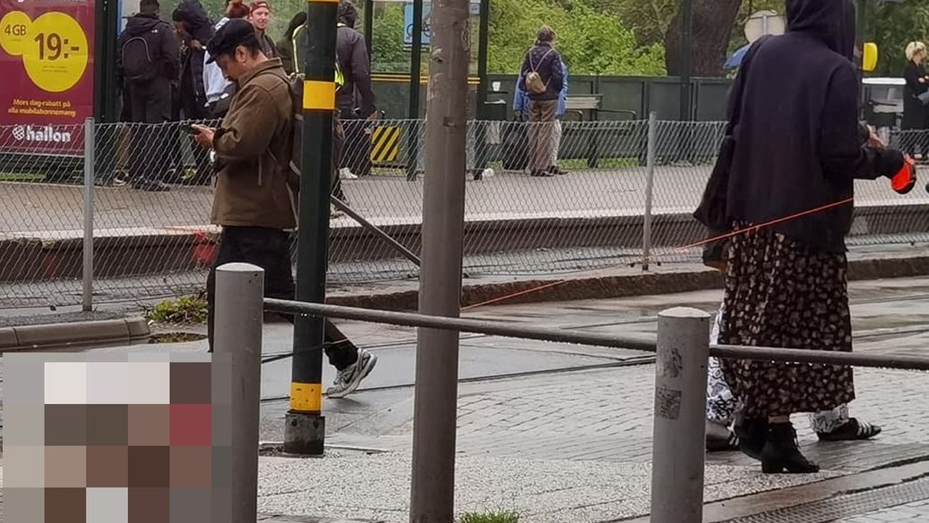Imagini inedite într-o stație de autobuz din Suedia. Ce animal domestic plimbă o femeie în ham. FOTO