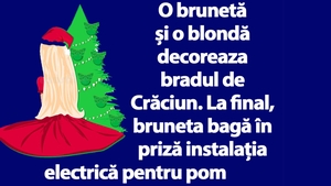BANC | O brunetă și o blondă decoreaza bradul de Crăciun