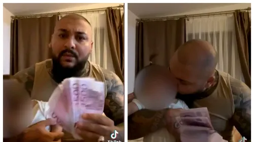 Imagini virale. Dani Mocanu răcorește un bebeluș cu un evantai făcut din bancnote de 500 de euro. VIDEO