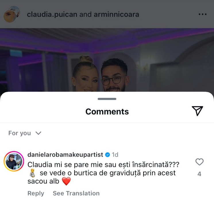 Comentariu Danei Roba despre burtica de graviduță a Claudiei Puican. (sursă - instagram.com/claudia.puican)