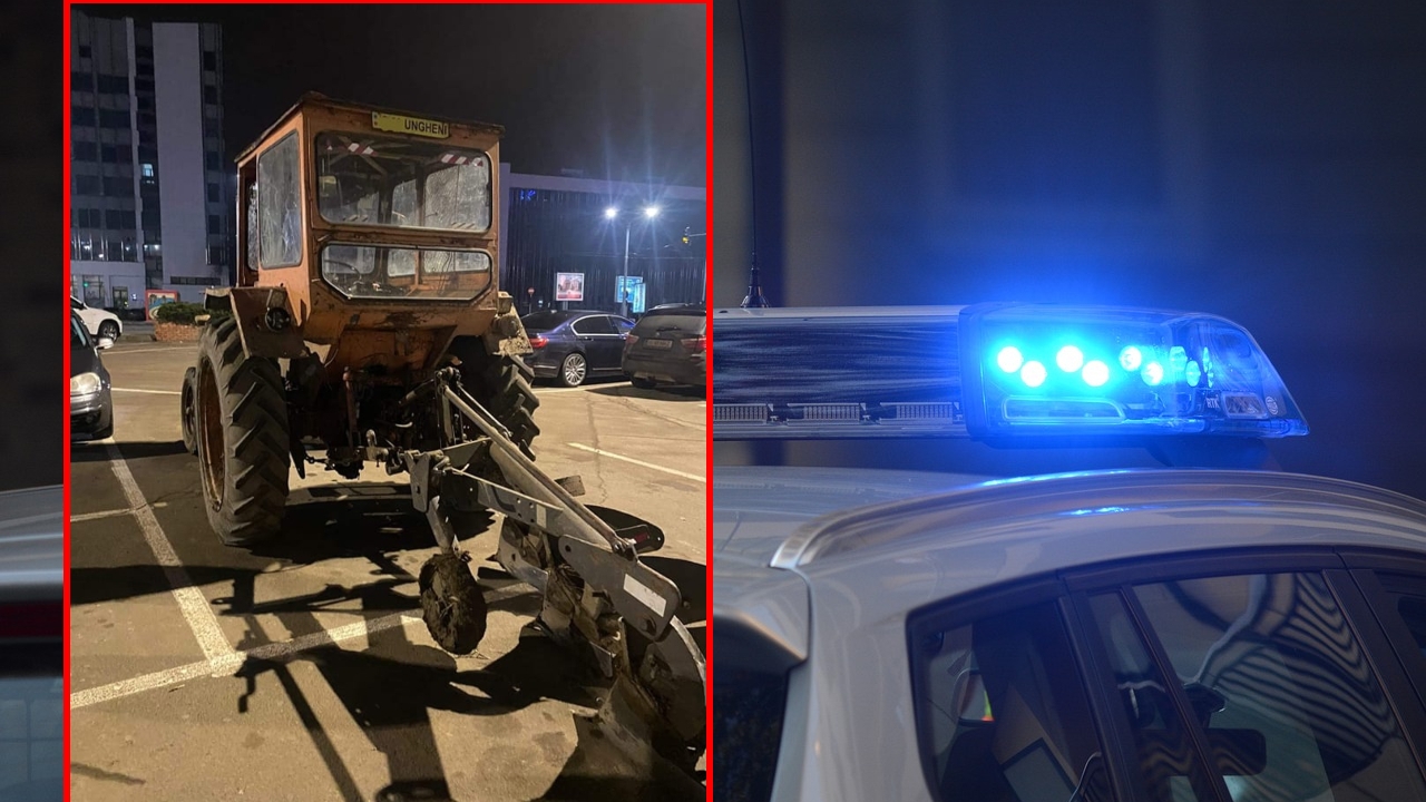 La asta nu te așteptai! Doi bărbați au venit cu tractorul cu plug la un mall din Iași. Ce au descoperit polițiștii
