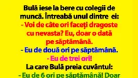 BANC | Bulă iese la bere cu colegii de muncă: Voi de câte ori faceți dragoste cu nevasta?