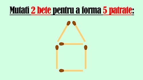 Test IQ cu chibrituri | Mutați doar 2 bețe pentru a obține 5 pătrate!