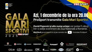GALA MARI SPORTIVI, transmisă de ProSport de Ziua Națională a României de la ora 20:00. David Popovici şi alte nume uriaşe vor putea fi văzute într-o ediție eveniment de 1 Decembrie