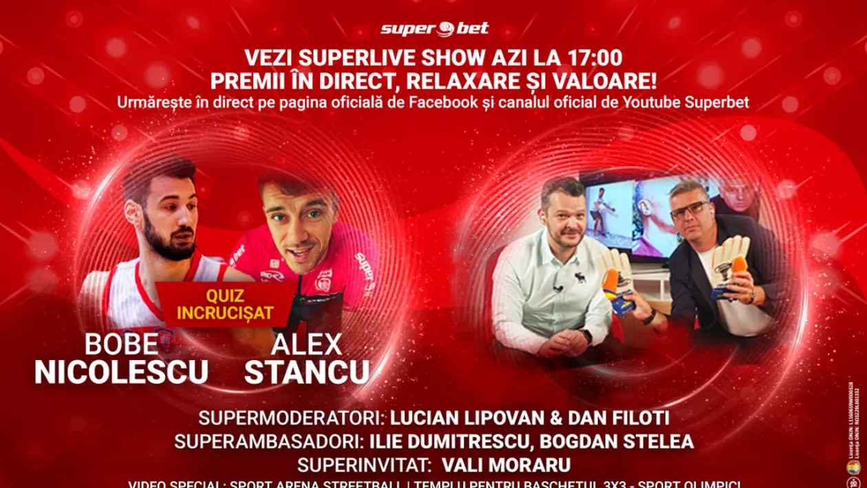 Urmărește AZI la 17:00, live online SuperLive Show, cea mai nouă emisiune de sport! Te așteaptă Ilie Dumitrescu și Bogdan Stelea
