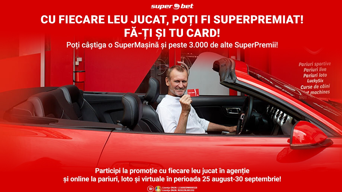 Cu fiecare leu jucat, poți fi SuperPremiat! Biletele din Clubul Superbet îți pot aduce o SuperMașină